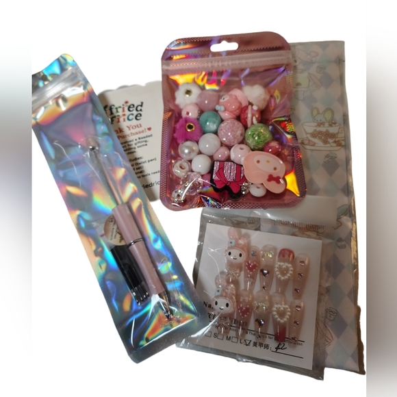 My Melody Other - Character Nails And Beaded Ink Pen Bundle